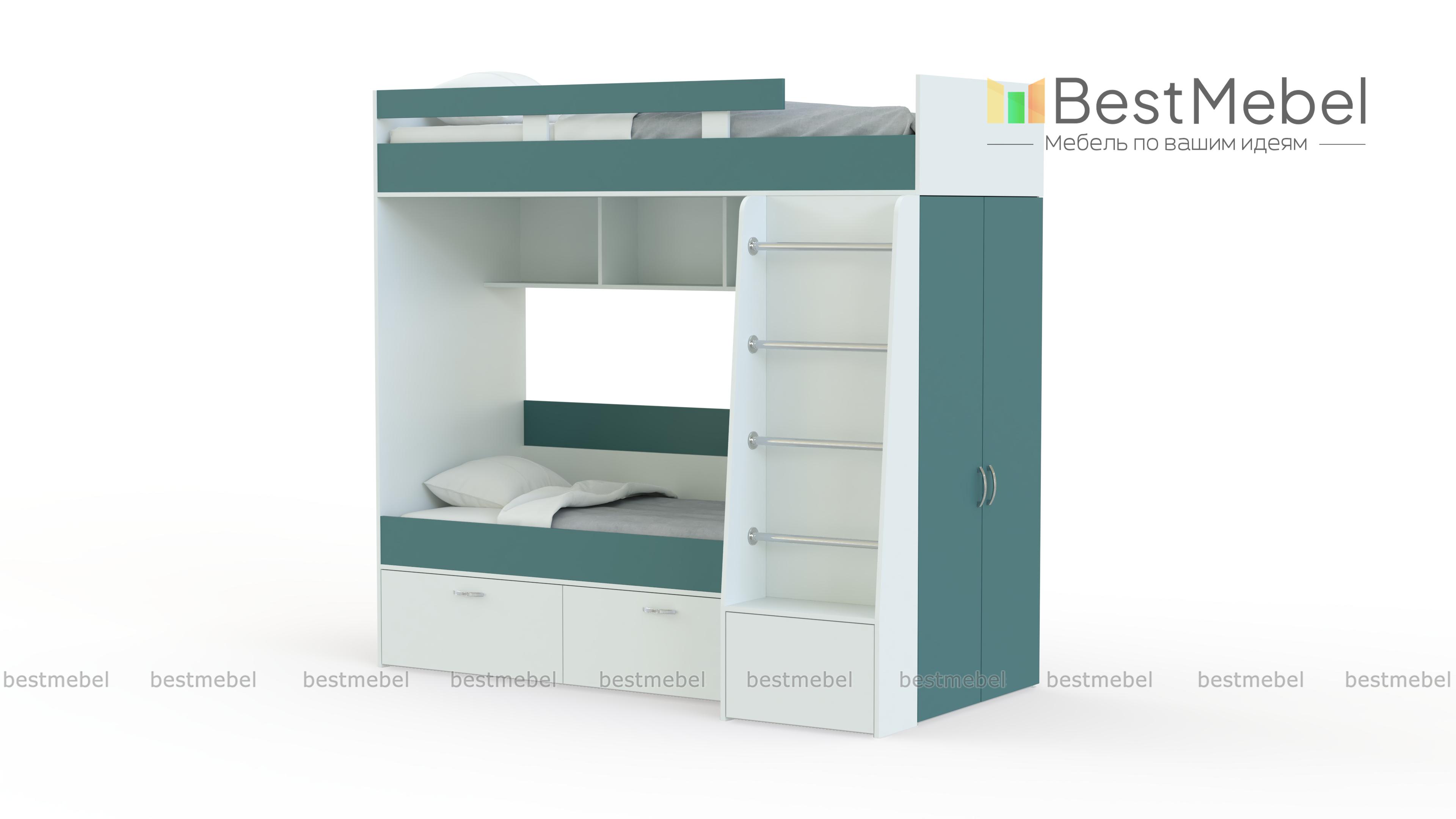 Двухъярусная кровать Белла 6 со шкафом BMS - Фото